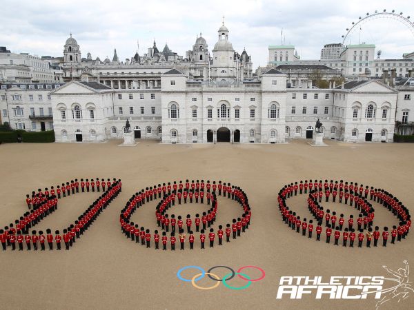 Photo Credit: LOCOG / Guardsmen from the Grenadier, Coldstream, Scots and Welsh Guards mark 100 days to go