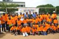 Coe and Bayi (centre) with kids in Dar es Salaam, Tanzania (IAAF)